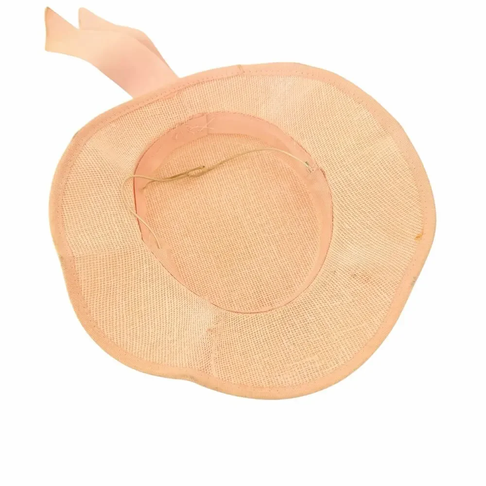 Vintage Straw Boater Sun Hat Wide Brim Ribbon Cottagecore
